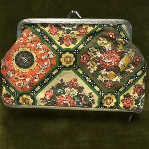 Vintage 70s Psychedelic Floral Kiss Lock Pouch OS